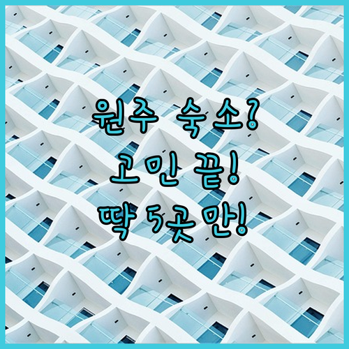 원주 숙소 추천 혁신도시 출장부터 치악산 뷰 힐링까지 목적별 5곳
