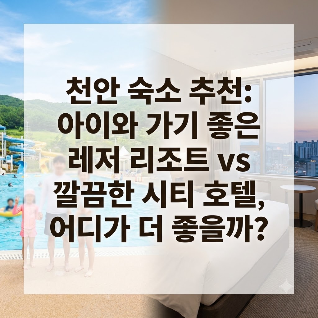 천안 숙소 추천 아이 동반 레저 리조트와 깔끔한 도심 호텔 중 어디가 좋을까?